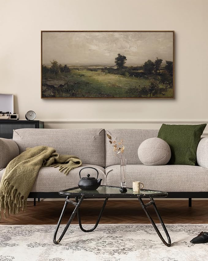 InSimSea Extra Large Framed Vintage Wall Art, Living Room Country Farmhouse Decor, Wilderness Landscape Paintings, Canvas Prints, Retro Scenery Long Picture for Bedroom Above of Bed,24x48inch