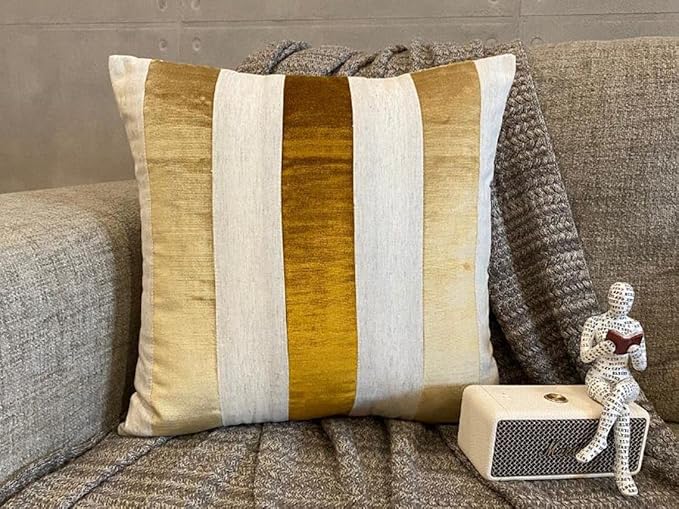 The HomeCentric Striped Decorative Throw Pillow Covers 26" x 26" | Modern Velvet Cushion Cover | Patchwork Gold Pillowcases for Couch, Sofa, Bed, or Living Room - Velvet Band Gold