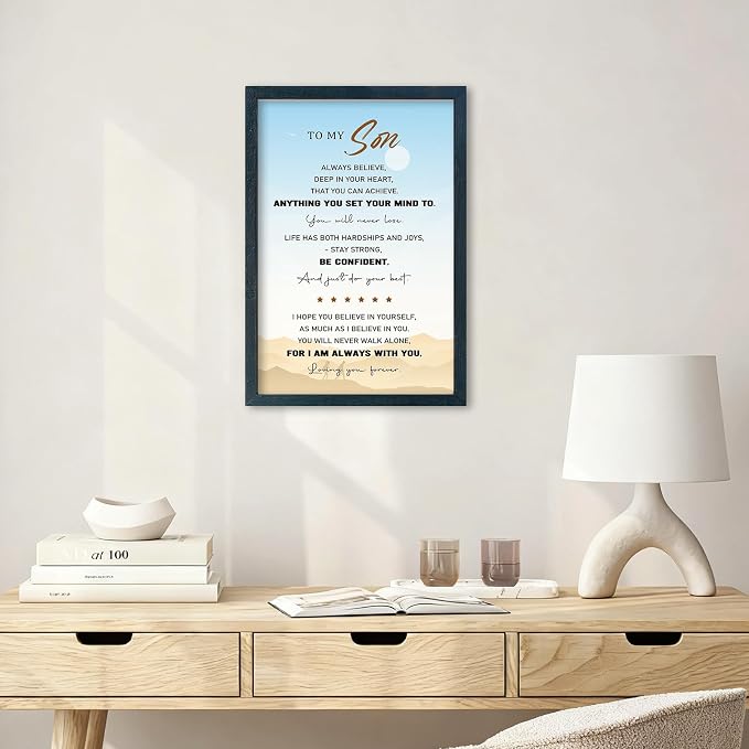 YWJKWLGS To My Son Inspirational Wall Art 11x16, Motivational Quote Teen Boys Room