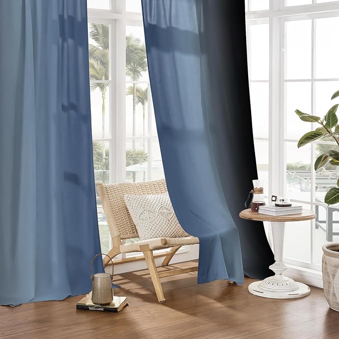 Navy Blue and Black Curtains for Living Room 84 Inch Length Ombre Curtains 2 Panel Bedroom Black and Blue Curtains Rod Pocket Light Filtering Window Curtain Modern Gradient Drapes