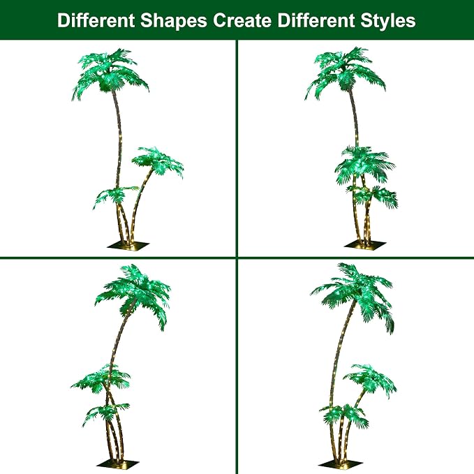 LIGHTSHARE Lighted 7FT Gorgeous Palm Tree 3Trunks Artificial Palm Tree 218LED Lights for Office Decoration Indoor Outdoor Tiki Bar Christmas Patio Pool- Electric