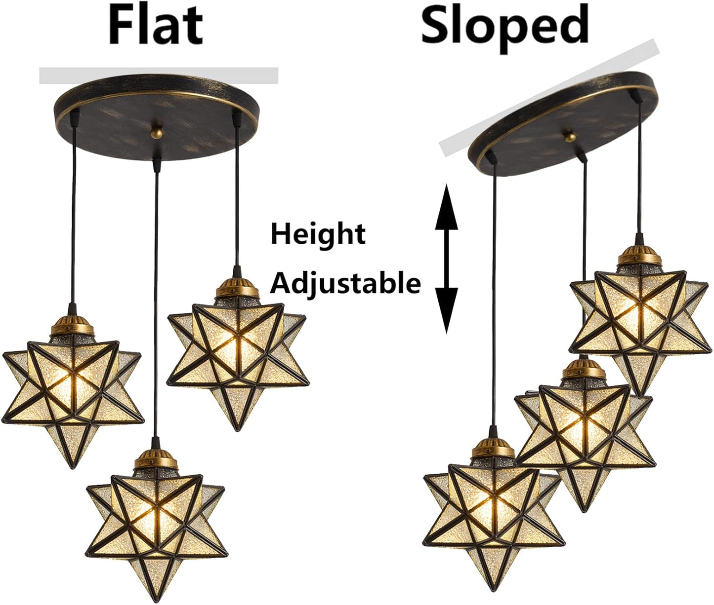 Glass Glam Chandelier Star Pendants Light Fixture Modern Elegant Ceiling Hanging Lights Included LED Warm Light Bulbs Oiled Bronze