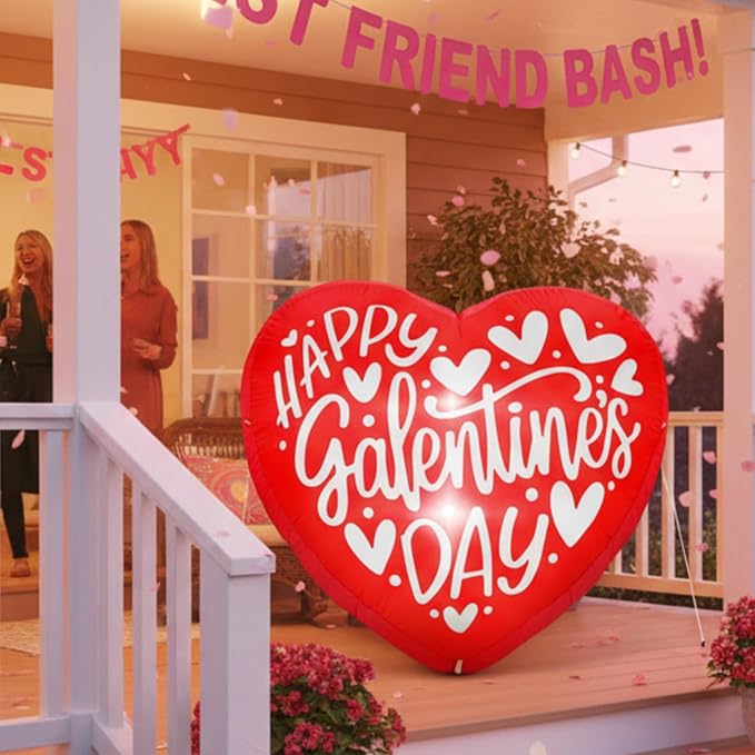 VIHOSE Happy Galentines Day Inflatables Decorations 4.3 ft Pink Valentine Day Blow up Decor Heart LED Lights Inflatable Decor for Ladies Girls Friends Valentine Party Photo Props