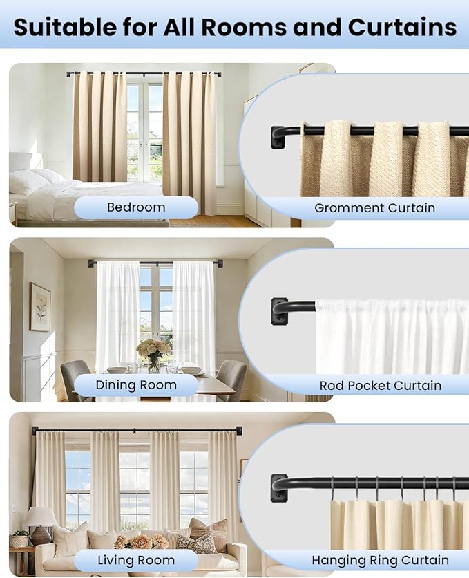 Black Long Curtain Rod, Room Darkening Curtain Rods for Windows 66 To 120 Inches, Wrap Around and Total Blackout Curtain Rod, Heavy Duty and Adjustable Curved Metal Window Treatment Rods, Matte Black