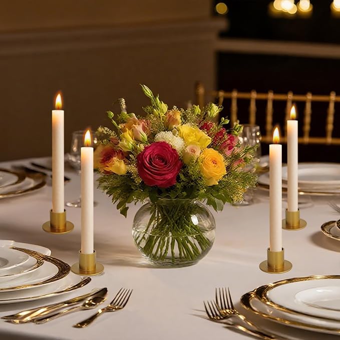 Gute Taper Candle Holder, Candle Holders for Pillar Candles, Matte Gold Candlestick Holder Centerpieces for Home Decoration, Wedding Anniversary, Party, Housewarming Gifts,Set of 8,Round