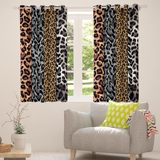 Feelyou Leopard Curtains for Bedroom Living Room Wild Animals Print Blackout Darkening Drapes Cheetah Window Treatments, 2 Panels 52 x 90 Inch Safari Room Decor