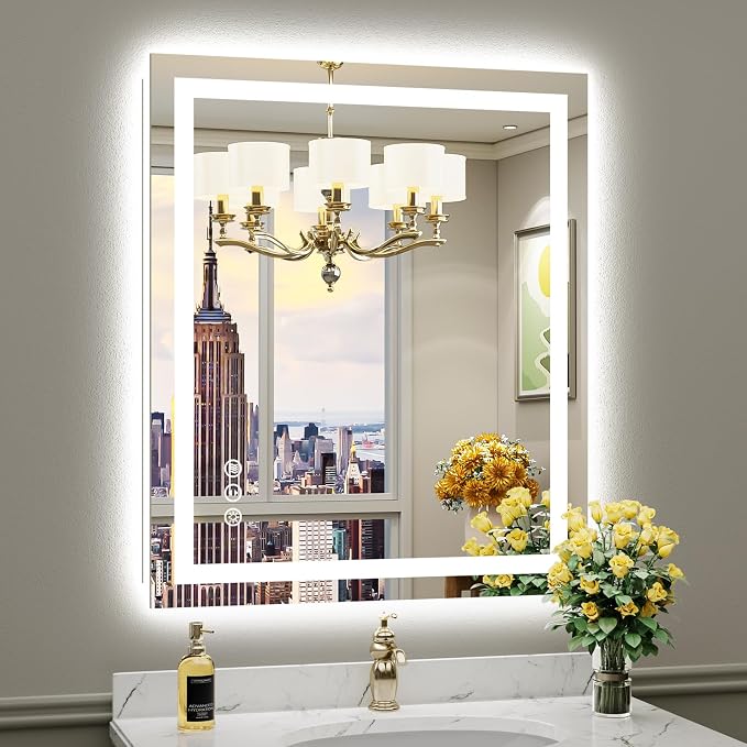 Briivue 36x30 Inch LED Bathroom Mirror with Lights, Backlit & Front Lit, Anti-Fog Lighted Bathroom Vanity Mirror for Wall, Memory Function, Dimmable, HD Tempered Glass, Shatter-Proof