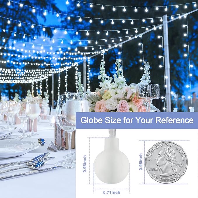 JMEXSUSS 100ft 200 LED White Globe String Lights Indoor Outdoor Waterproof | Christmas fairy Lights Plug in with Remote, Connectable Hanging Lights for Bedroom Patio Holiday Tree Party Christmas Decor
