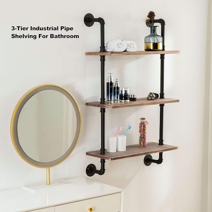 ROGMARS 3-Tier Real Pine Wood Floating Shelf, 20x7.87x41.3in, Industrial Retro Style, Bathroom Wall Shelves, Kitchen Shelves | 20x7.87x41.3in, Industrial Retro Style, Bathroom Wall Shelves, Kitchen Shelves