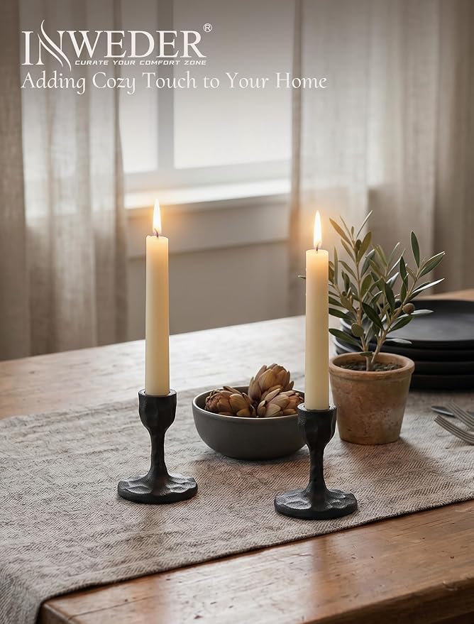 Black Candlestick Holders Antique: Cast Iron Taper Candle Holder Handcrafted Vintage Candle Sticks Holder Rustic Decor for Dinning Table Mantel Home Party Halloween Set of 2