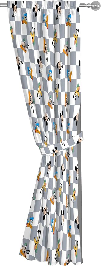Jay Franco Window Curtains for Kids Bedroom 4-Piece Drape Set with 2 Tiebacks, Multi - Mickey Mouse, 42" W x 63" L (Pack of 2)