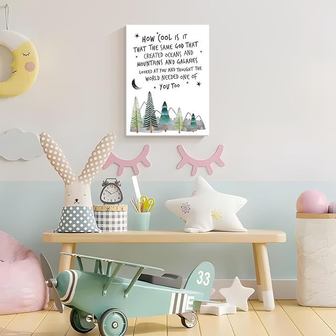 Christian Nursery Wall Art Mountain Pictures Baby Boy Decor 12x16 Inch | Inspirational Religious Decor, Toddler Boy Room Decor, Faith Paintings, Christening Gifts for Boys