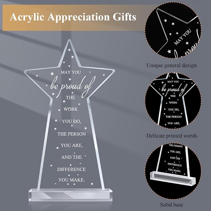 Bucherry 10 Pcs Employee Appreciation Awards for Coworker Acrylic Thank You Trophy May You Be Proud of The Work You Do Sign Prizes Retirement Goodbye Farewell Gift for Women Men(Classic)