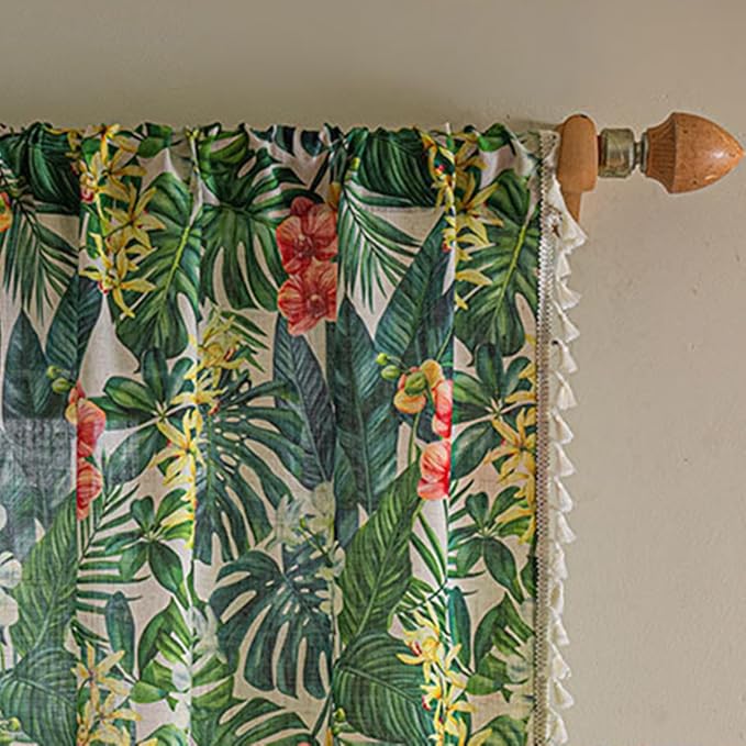 Deeprove Boho Curtains 2 Panels Set for Bedroom Living Room 63 inches Length Bohemian Light-Filtering Leaf Floral Plant Print Decorative Tropical Privacy Vintage Window Drapes 52W x 63L