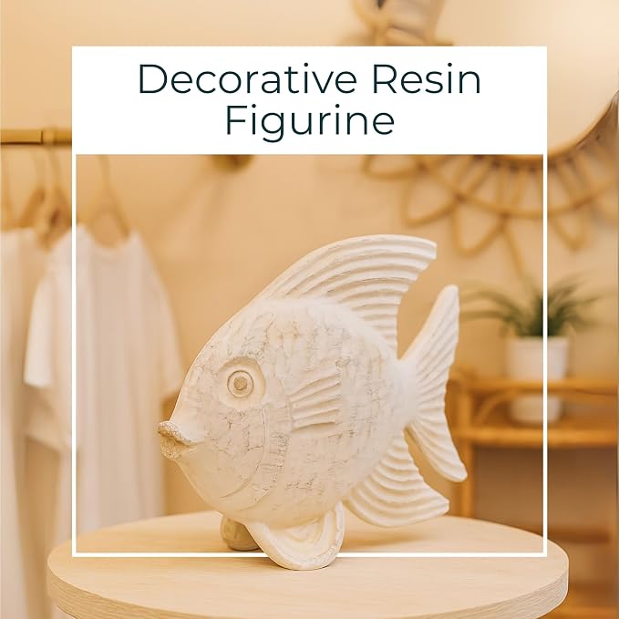 Coastal Fish Decorative Figurine – Handcrafted Polyresin Nautical Decor Sculpture – Figurines & Sculptures Home Decor for Office, Bedroom & Living Room – 10", Whitewash