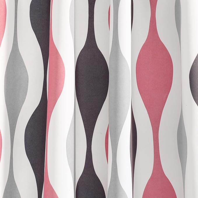 Lush Decor Mid Century Geo Room Darkening Window Curtain Panels Pair 52" W x 95" L Coral & Gray - Retro Curtains for Living Room - Vintage Drapes