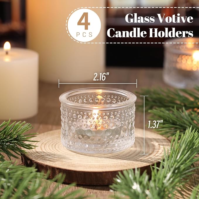 NITIME 4PCS Votive Candle Holders, Clear Tealight Candle Holder Glass for Table Centerpiece, Polka Dot Glass Candle Holder for Wedding, Home and Party Decor