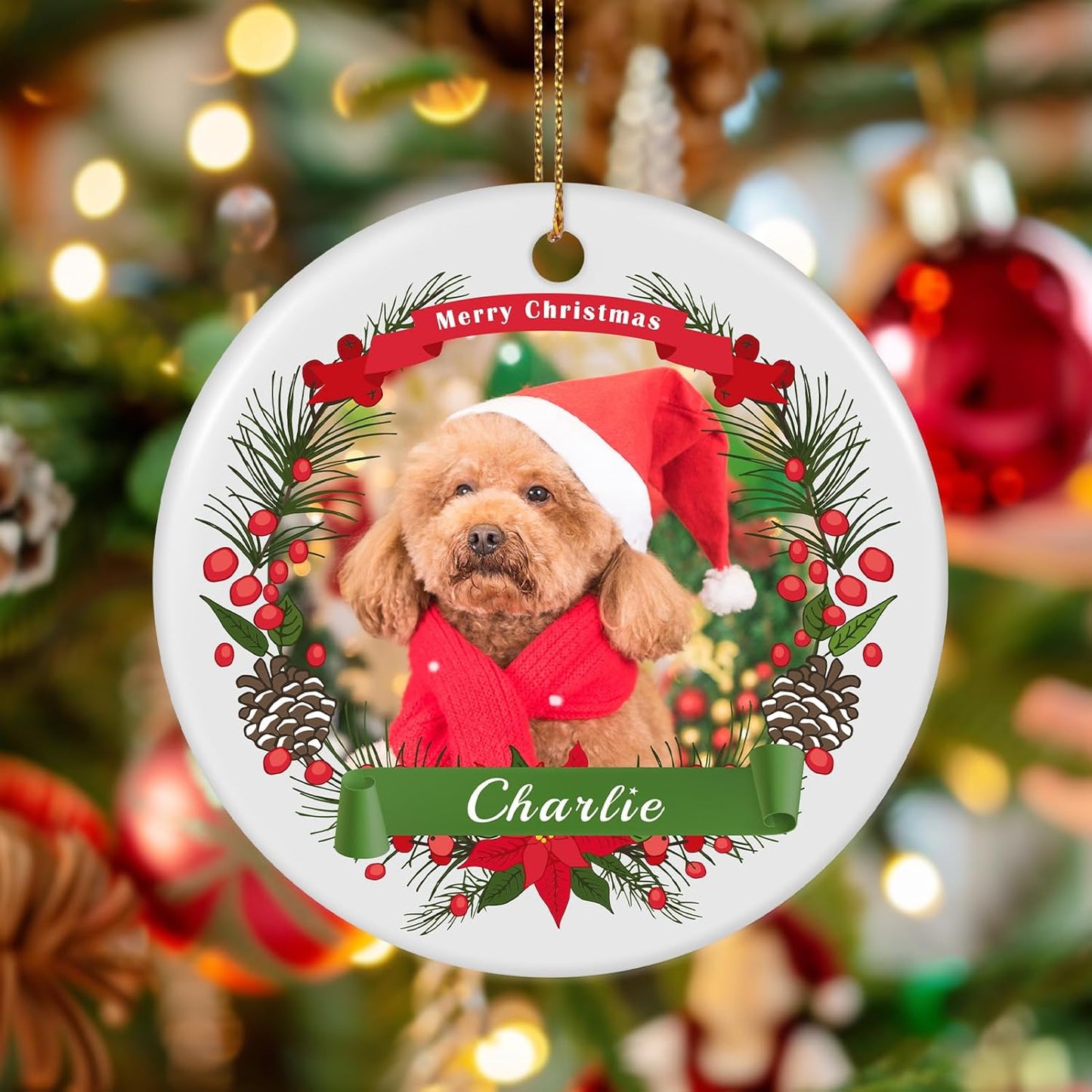 Personalized Dog Photo Christmas Ornament 2025, Ceramic Custom Pet Memorial Ornament Xmas Gifts for Christmas Trees Decorations