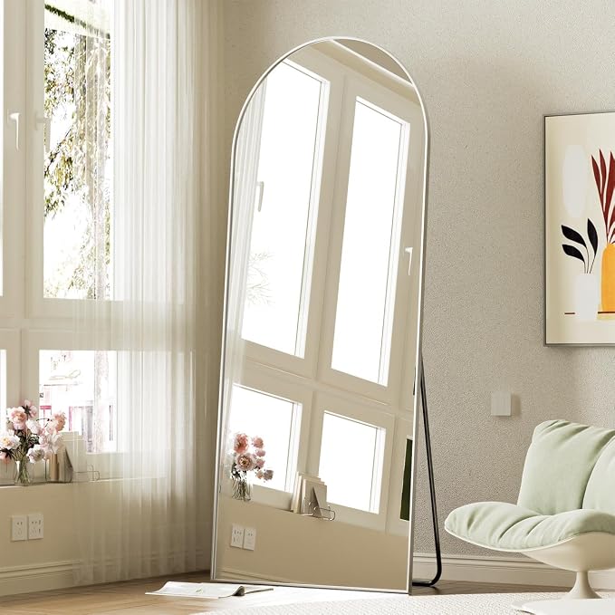 BEAUTYPEAK 71"x26" Full Length Mirror, Arch Full Body Floor Mirror, Wall Mirrors Hanging or Leaning Arched-Top with Stand for Bedroom, Dressing Room, Living Room, Silver
