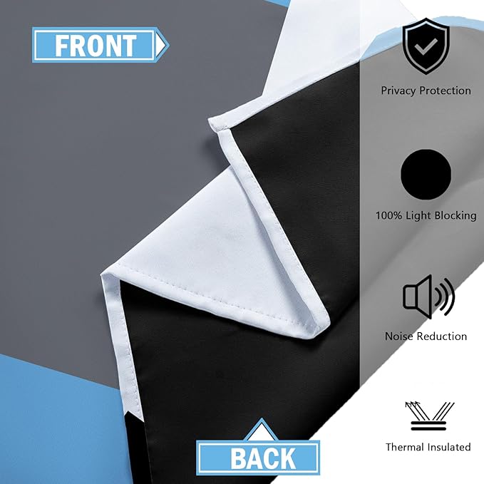 Tyrot Light Blue 100% Blackout Curtains 45 inch Length 2 Panels Set White Grey Modern Abstract Geometric Drapes for Kitchen Black Out Curtains Insulated Room Darkening Small Window Curtains, 42Wx45L