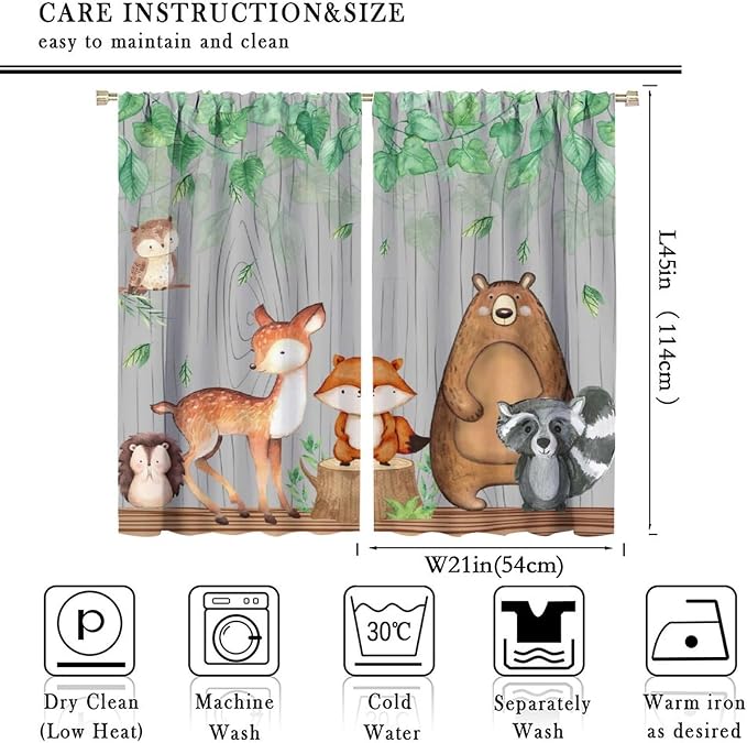 YCness Rustic Animal Curtains, Wild Forest Animal Bear Fox Deer Kids Window Treatments for Living Room Bedroom, Farmhouse Woodland Blackout Drapes 2 Panel Sets, 42x45 Inch, Style-5