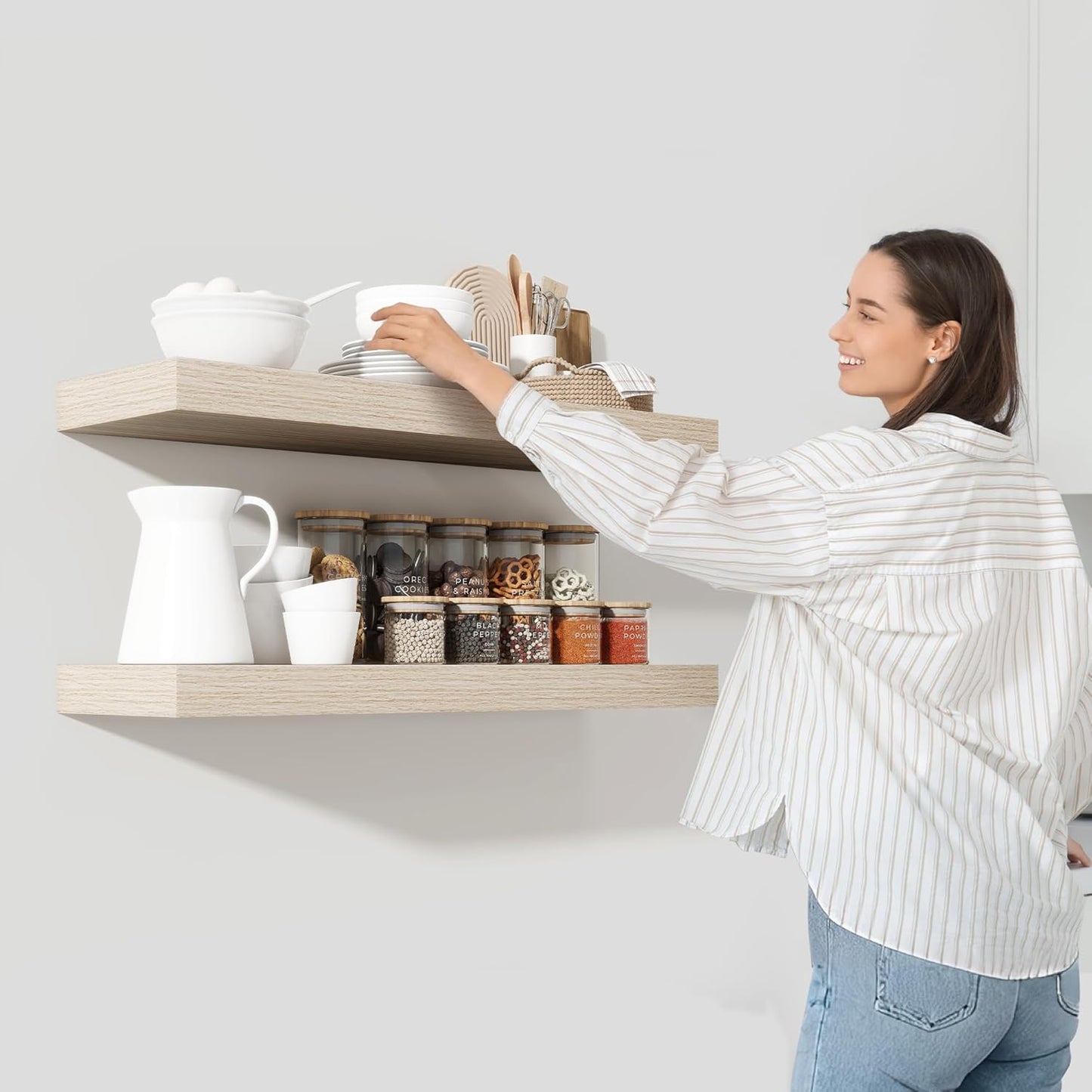 Heimlove 36 Inch Floating Shelves for Wall Set of 2,Wall Shelves for Storage & Decor - Heavy Duty with Invisible Brackets,Perfect for Living Room,Bedroom,Home Office-Grey