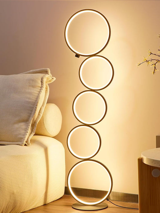 NUÜR 43.3" Modern Floor Lamp, LED Floor Lamp for Living Room, Dimmable, Circle Standing Lamp, Energy-Saving, Unique Lamp for Bedroom, Office, Home