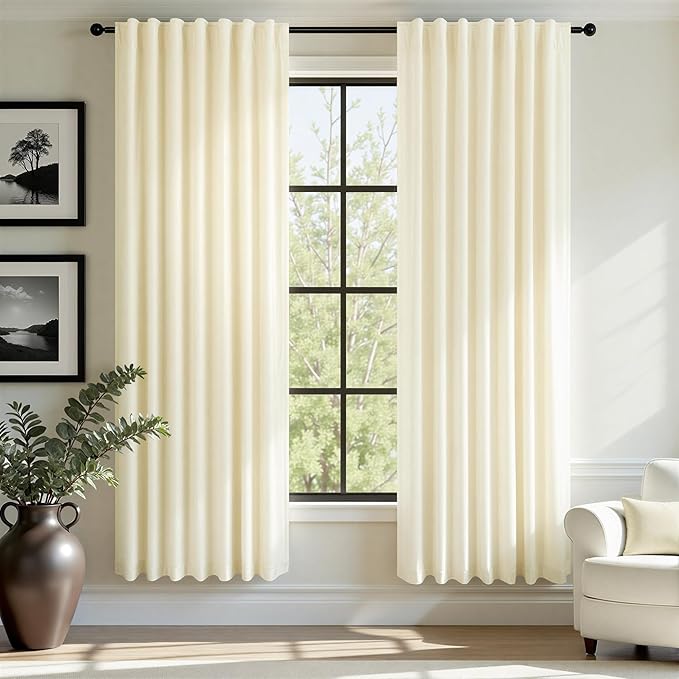 72 Inch Long Curtains Velvet 2 Panel Soft Lightweight Light Dimming Dining Room Darkening Luxury Living Room Curtain for Girls Bedroom Nursery Off White Darkening Thermal Drapes Length Ivory Off White