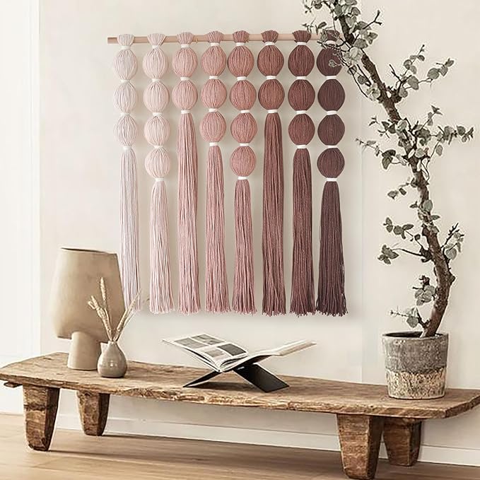 IOWER Macrame Wall Hanging Yarn Wall Art Boho Wall Decor Tassel Wall Decor for Bohemian Home Living Room Bedroom Backdrop 27" W x 39" L