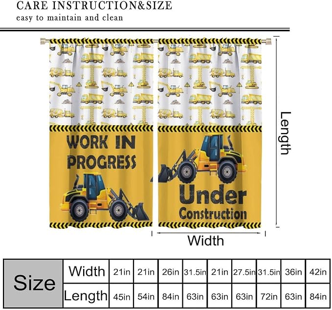 Cartoon Car Blackout Curtain,Boys Kids Construction Vehicles Truck Yellow Window Curtain for Dining Room Kitchen Bedroom Living Room Office Nursery Drapes,42x45 in