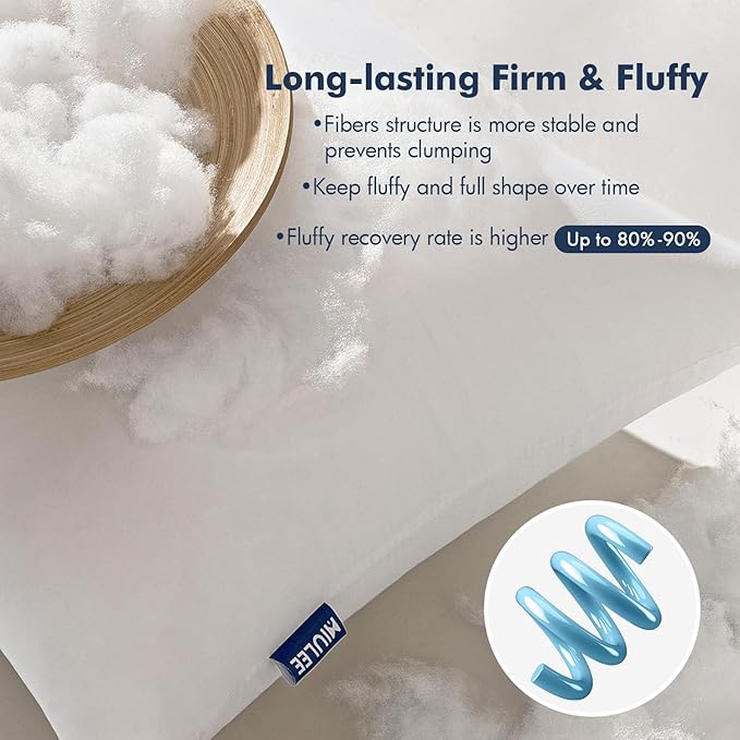 MIULEE Throw Pillows Inserts, Pack of 2 14x20 Inch 100% Virgin Fiber Filling Bed Couch Pillows