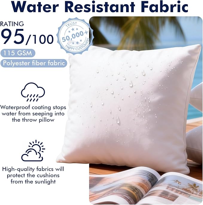 Pack of 4 16x16 Outdoor Pillows, Water Resistant Throw Pillow Inserts, Cushion Inner Pads for Patio, Sofa, Waterproof Pillow Insert