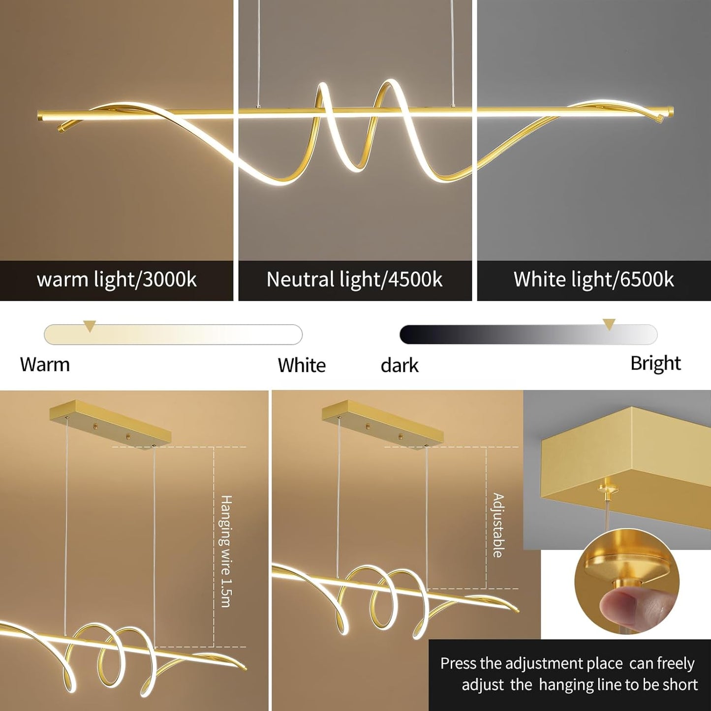 Modern Chandelier, Dimmable LED Pendant Light, Ring Chandelier for Living Room, Dining Room, Kitchen, Bedroom