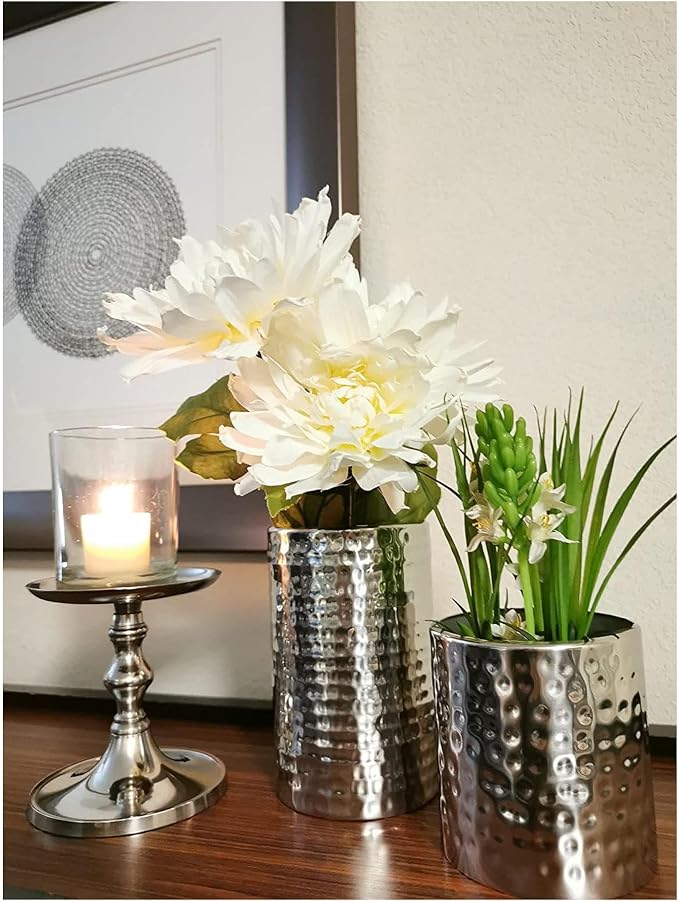 Hosley Aluminum Metal Decorative Pillar Candle Holder Silver Finish for Candles or Display, 5Inch High - Ideal for Weddings, Parties, Events, Home Decor, Gifts, Elegant