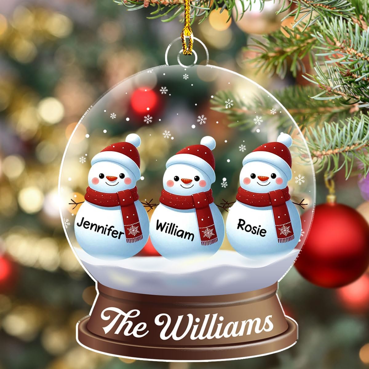 Personalized Family Christmas Acrylic Ornament 2024 - Custom Name Snowman Family Members up to 10 People, Snow Globe Ornament Gifts for Family Tree Decoration (A03, 7 Names)