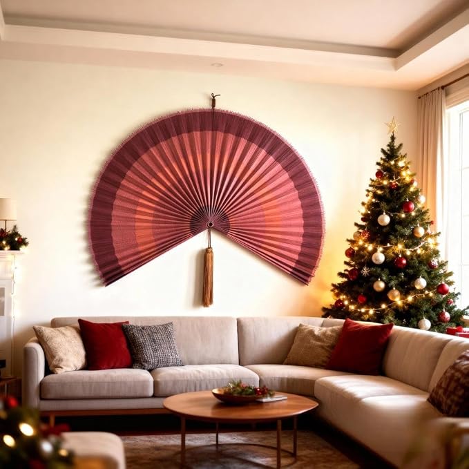 ChumDecor Fan Wall Decor,Japanese Chinese Wall Fans Decor, Boho Hanging Headboard,Decorative Folding Fan for Over Bed Decorations (Terracotta, 48inch)