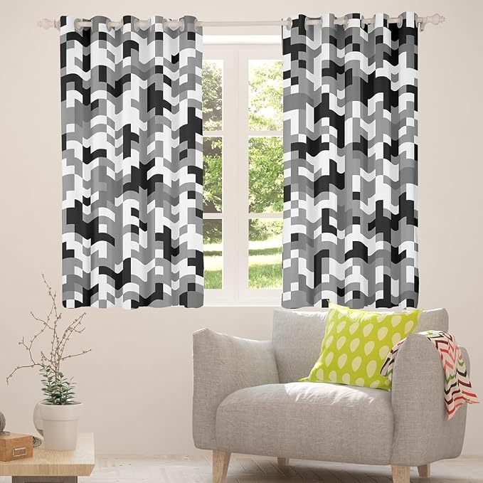 Castle Fairy Grey Black Camo Window Curtain,Geometric Pixelated Themed Bedroom Decor Curtains,Boys Teens Modern Camouflage Window Treatment Video Games Blackout Drapes 2 Panels,42Wx63L