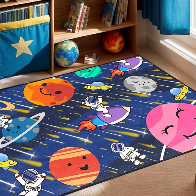 Galaxy Area Rug-Solar System Mat Space Rug for Boys Room Planet Themed Rug Decor Galaxy Carpet for Boys Bedroom,4'5''×6'