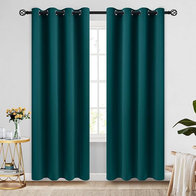 COSVIYA Blackout Curtains 84 inch Length 2 Panels Set Dark Teal Room Darkening Window Treatments Insulated Thermal Curtain Drapes for Bedroom/Living Room,52x84 inches