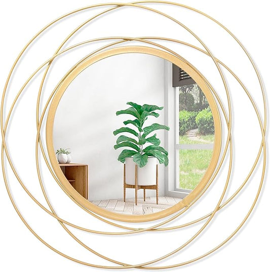 Large Round Mirror with Iron Metal Wire Frame Wall-Mounted Mirror for Home Decorative Living Room Bedroom Bathroom Entryway 16” x 16”