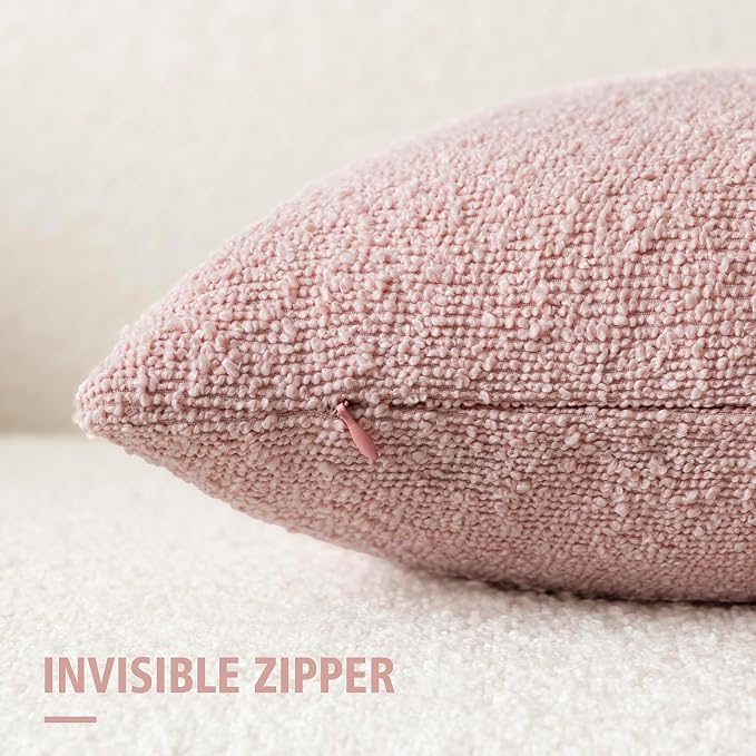 Foindtower Set of 2, Decorative Textured Boucle Throw Pillow Covers Accent Solid Pillow Cases Neutral Soft Cozy Couch Cushion Case for Chair Sofa Bedroom Living Room Home Decor 26x26 Inch Sakura Pink