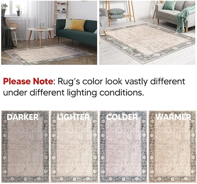Keen Home Design 9x12 Rug - Machine Washable Area Rug with Non-Slip Backing, Ideal for Living Room, Dining Room, Bedroom - Vintage, Easy Clean, Durable, Low Pile - (9' x 12')