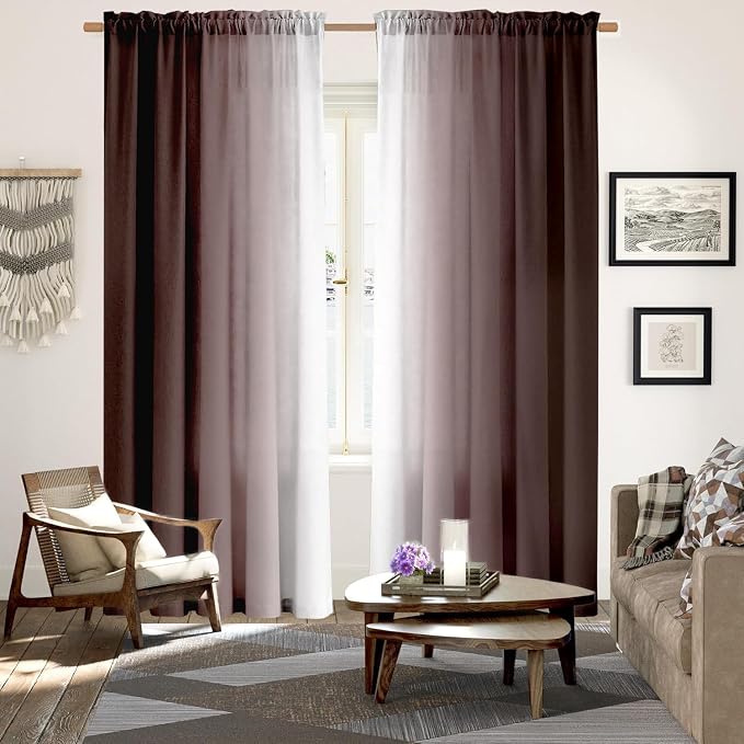 Brown Curtains for Living Room 84 Inch Length Brown White Ombre Curtains 2 Panel Bedroom Farmhouse Chocolate Ombre Light Filtering Window Curtain Modern Gradient Drapes