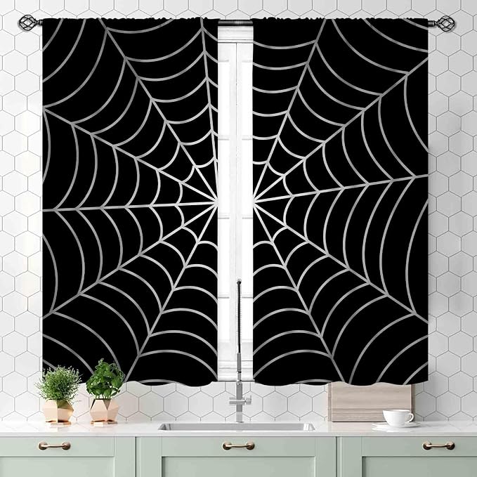 Super Hero Spider Curtains, Black Superhero Spider Web Boys Curtains for Kids Baby Room Living Room Bedroom Nursery Playroom Blackout Drapes 2 Panel Sets, 55x39 Inch
