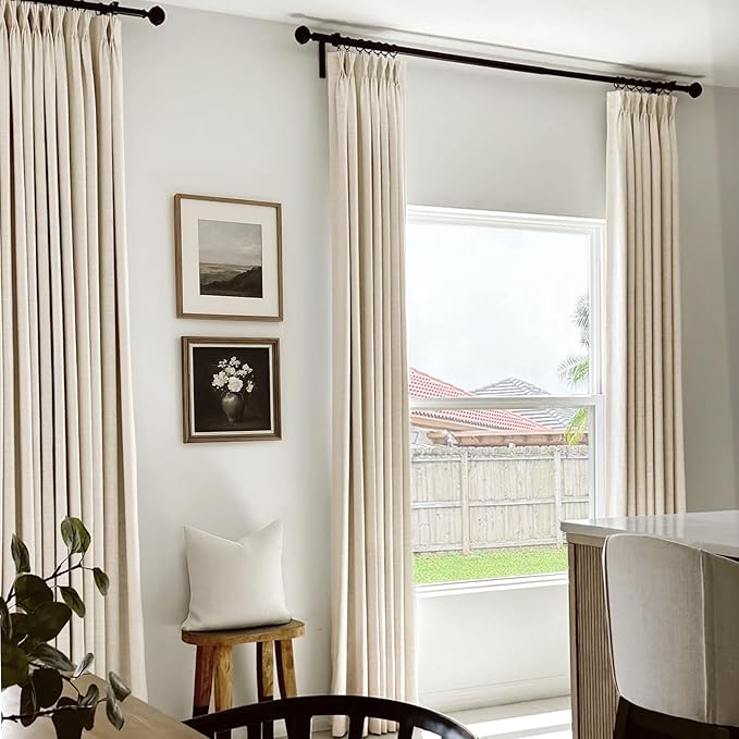 100% Blackout Shield Linen Look Textured Pinch Pleated Curtains Blackout Drapes 105 Inch Long 2 Panels Set, Faux Linen Blackout Curtains for Bedroom & Living Room, 40" W x 105" L, Cream