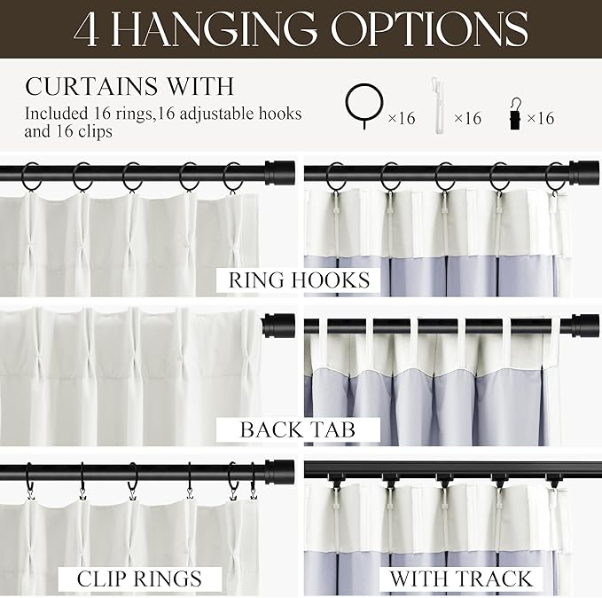 Off White Pinch Pleated Linen Blackout Curtains 90 Inches Long for Bedroom Living Room 2 Panels Set, Darkening Thermal Insulated Dual Layer Boho Neutral Pinch Pleat Hooks Rings Track System Curtain