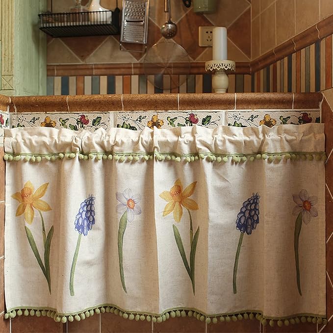 Natural Linen Sheer Window Treatment Light Reducing Curtain Panels Linen Textured Tiers for Kitchen/Living Room, 1 Panels (Size : 200 cm Wide*125 high)