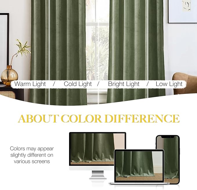 NICETOWN Sage Green Blackout Curtains 72 inches Long 2 Panels (62-inch Wide), Farmhouse and Sleek Velvet Drapes and Curtains for Doorway, Patio Sliding Door, Office, Dorm