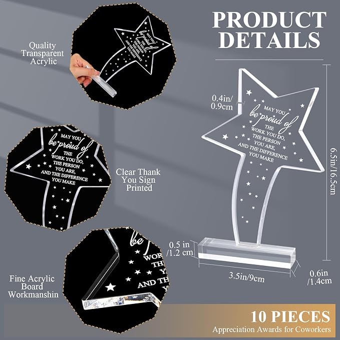 Bucherry 10 Pcs Employee Appreciation Awards for Coworker Acrylic Thank You Trophy May You Be Proud of The Work You Do Sign Prizes Retirement Goodbye Farewell Gift for Women Men(Cute)