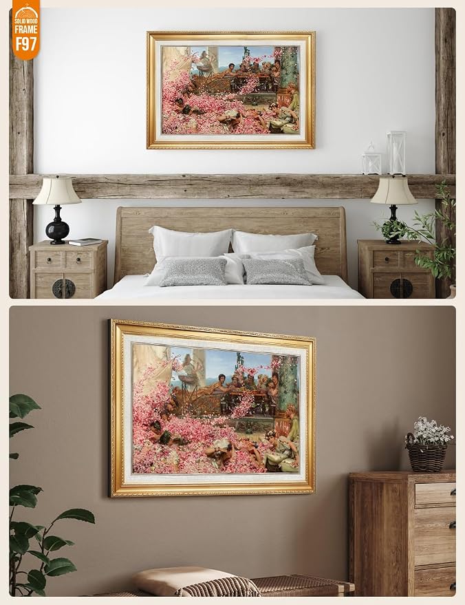DECORARTS - The Roses of Heliogabalus by Lawrence Alma-Tadema. World Famous Giclee Canvas Reproduction with Custom Frame Options, Decorative Wall Art for Living Room or Hallway, Ready to Hang
